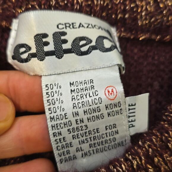 80s vintage Effeci Creazioni burgandy and gold mohair cardigan sweater M - Picture 6 of 7